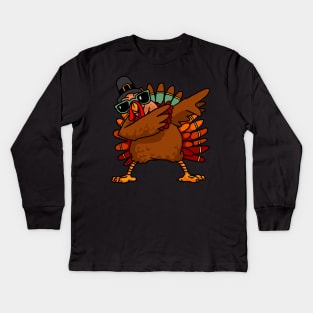 Dabbing Turkey Shirt Funny Thanksgiving Turkey Costume Shirt 2 Kids Long Sleeve T-Shirt